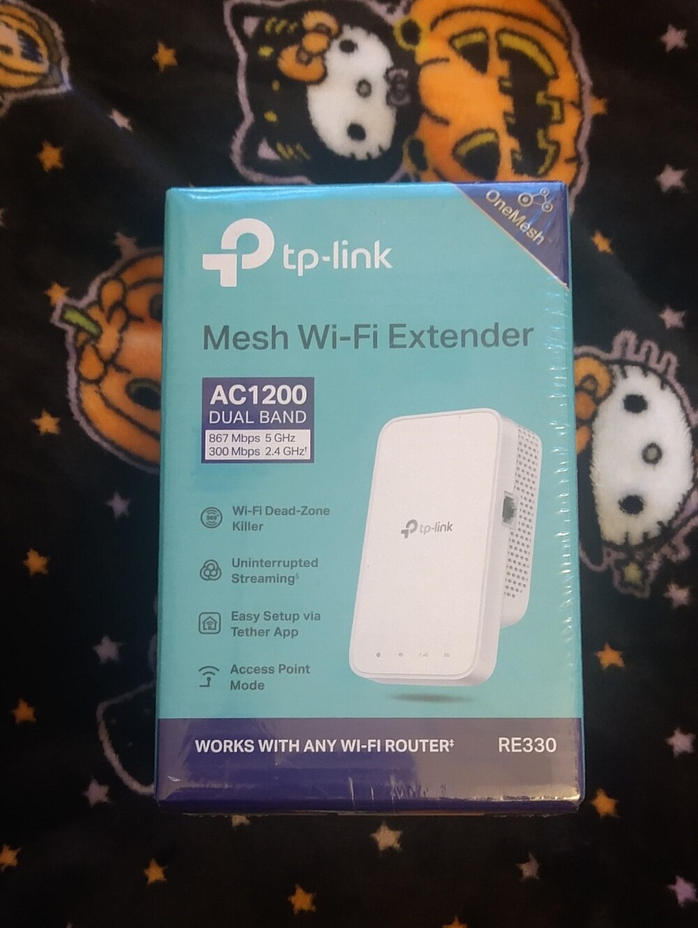 TP-Link Mesh Wi-Fi Extender Box - Teal and White Packaging